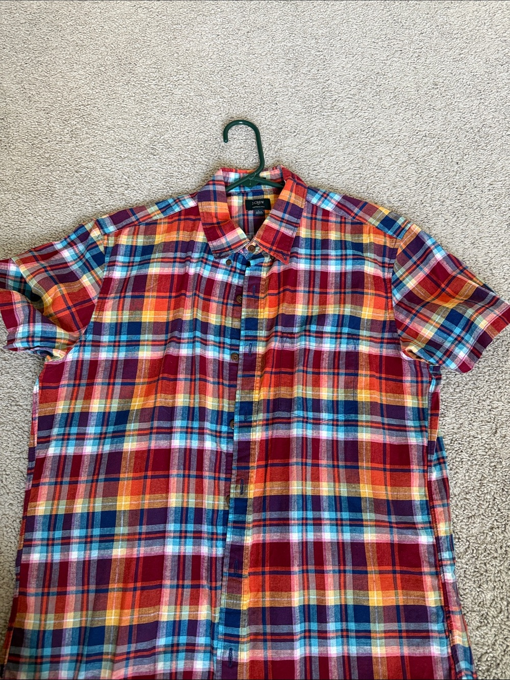 J. Crew Men’s Red Blue Yellow Plaid Short-Sleeve Button-Down Shirt